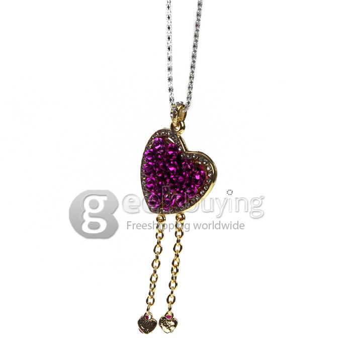 8GB Rose Heart Shape Rhinestones Jewelry Pendant USB Flash Drive Memory Stick U Disk with Neck Chain