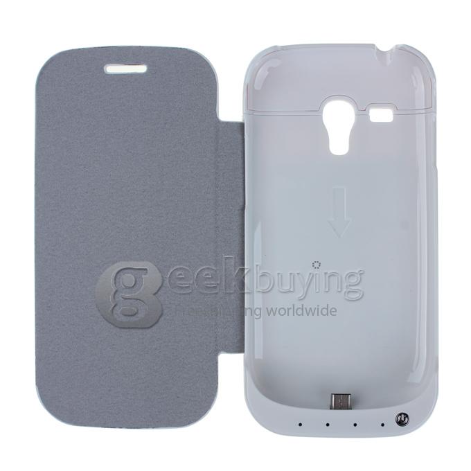 2000mAh External Backup Battery Charger Case with Leather Cover for Samsung GALAXY S III mini(i8190) White