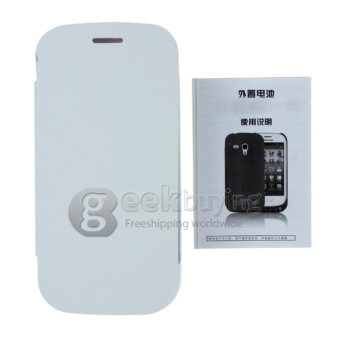 2000mAh External Backup Battery Charger Case with Leather Cover for Samsung GALAXY S III mini(i8190) White