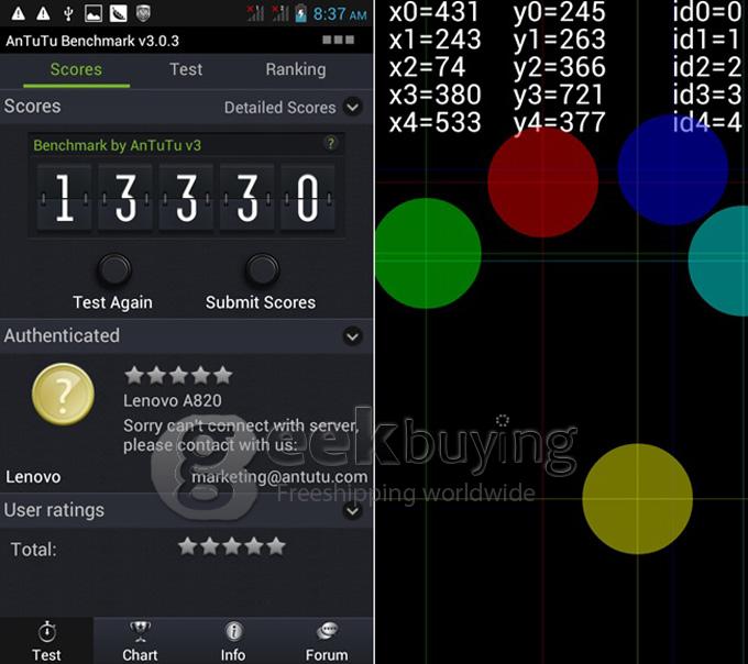 Bundle Lenovo A820 4.5inch MTK6589 Quad Core Smartphone IPS QHD Screen 1GB/4GB + Screen Protector + Cover Case