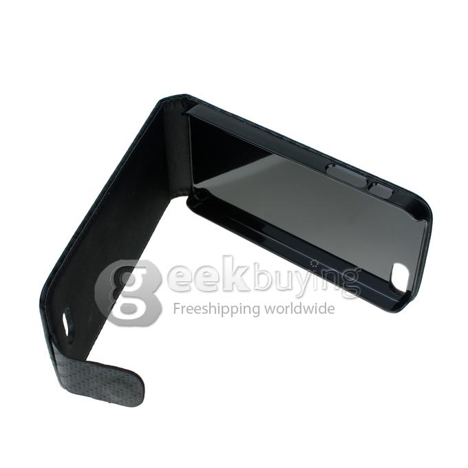 Straw Mat Linesfor Flip Genuine Leather Case for Apple iPhone 5 - Black