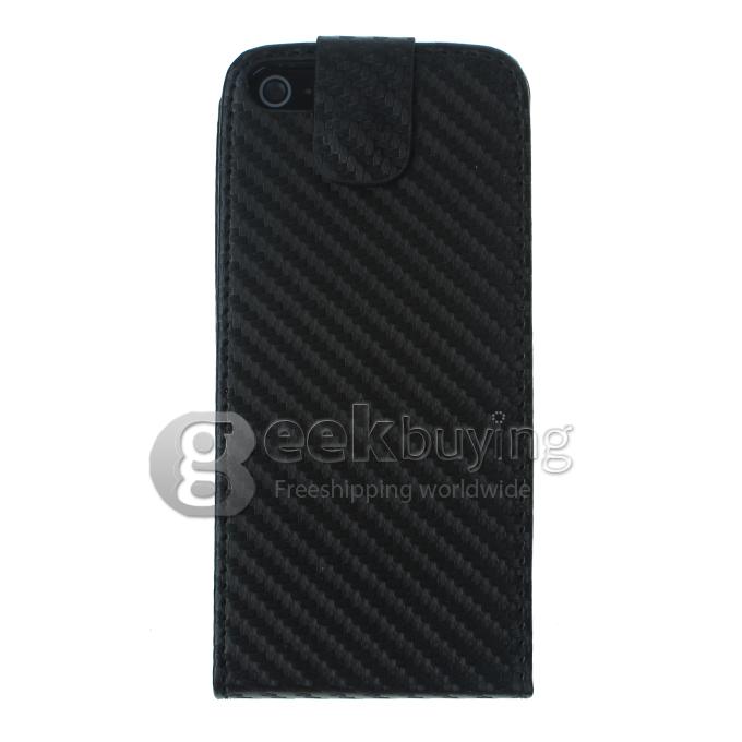 Straw Mat Linesfor Flip Genuine Leather Case for Apple iPhone 5 - Black