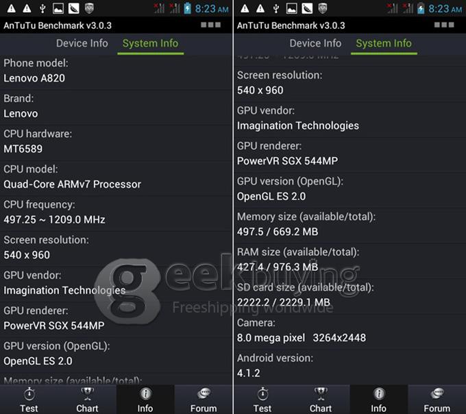 Bundle Lenovo A820 4.5inch MTK6589 Quad Core Smartphone IPS QHD Screen 1GB/4GB + Screen Protector + Cover Case