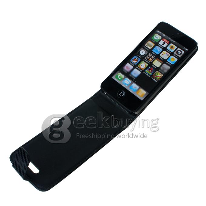 Straw Mat Linesfor Flip Genuine Leather Case for Apple iPhone 5 - Black