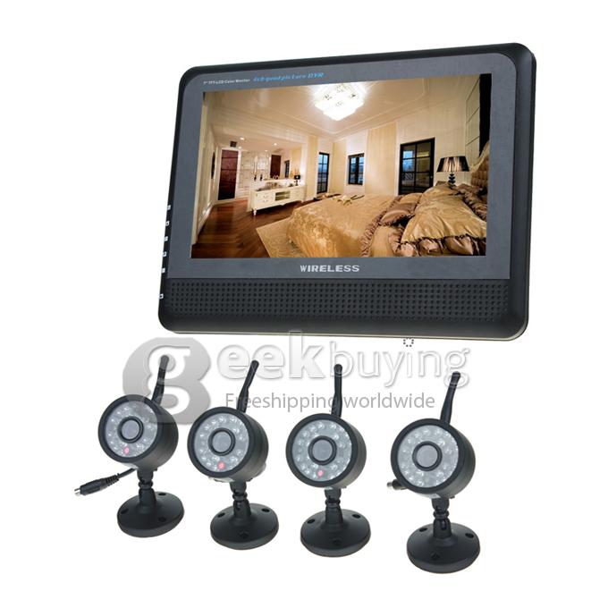 7 Inch HD LCD Screen 4CH Digital Wireless Night Vision Camera Office/Baby Monitor DVR Monitoring System
