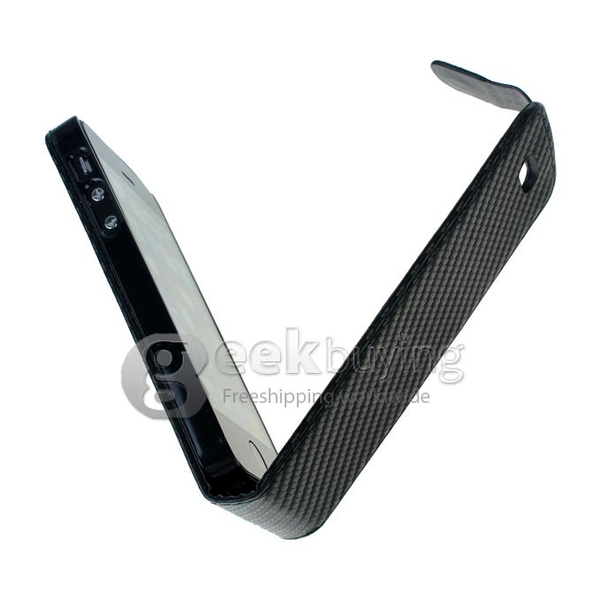 Straw Mat Linesfor Flip Genuine Leather Case for Apple iPhone 5 - Black