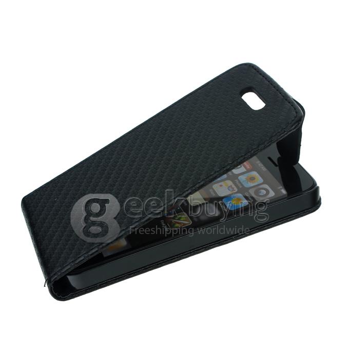 Straw Mat Linesfor Flip Genuine Leather Case for Apple iPhone 5 - Black