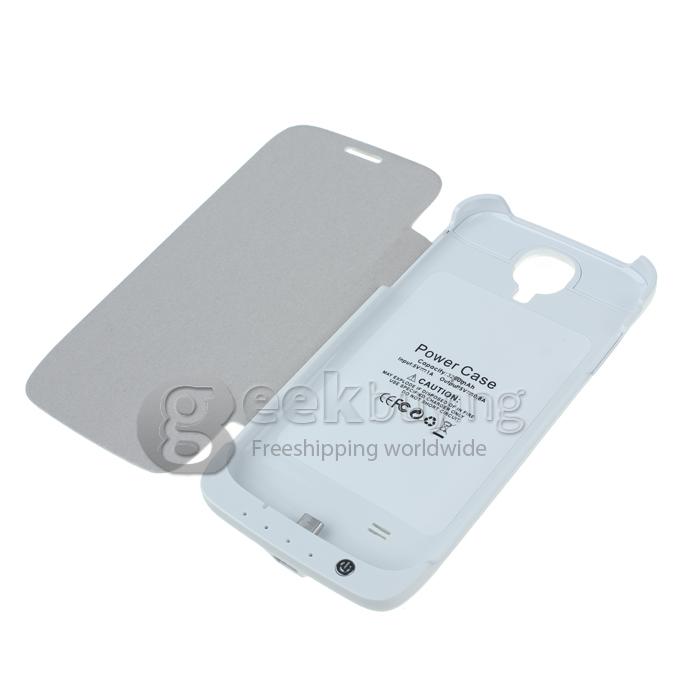 High Quality 3200mAh Power Bank Backup Battery Case Cove with Bracket & Four Light Indicators for Samsung Galaxy S4 i9500-White