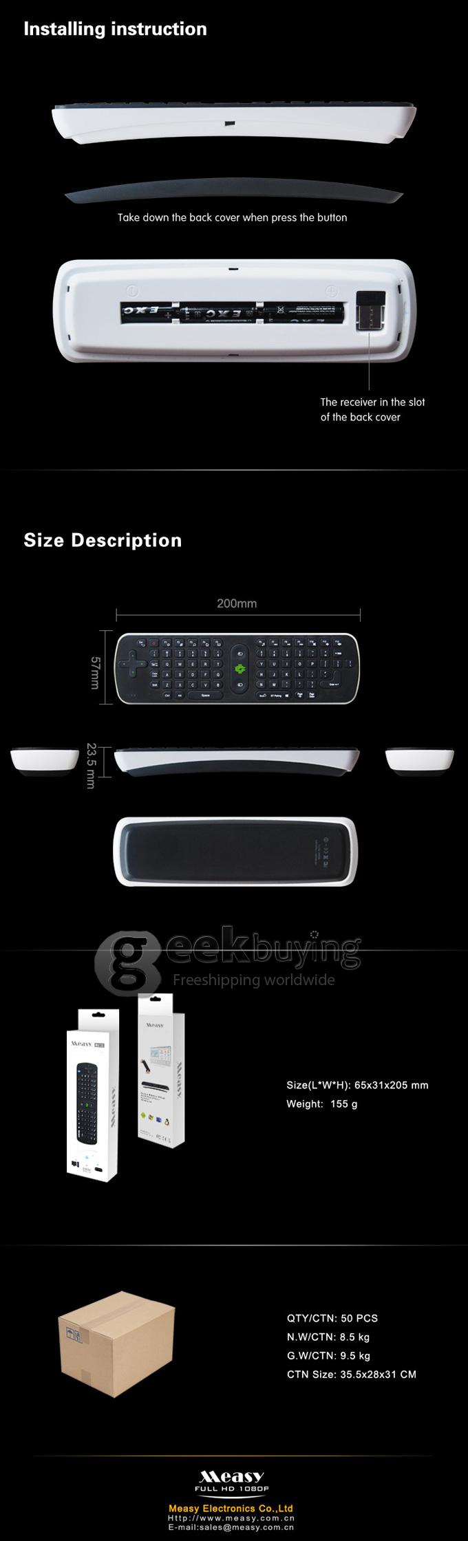 Measy RC16 Bluetooth 3.0 Wireless Air Mouse and Keyborad for TV BOX Dongle HDD Player Android Tablet MAC
