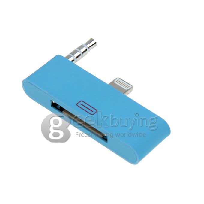 Portable Converter Data/Charger/Audio Adapter 8 pin to 30 pin for iPhone 5S 5C 5 /iPod Touch 5 - Blue