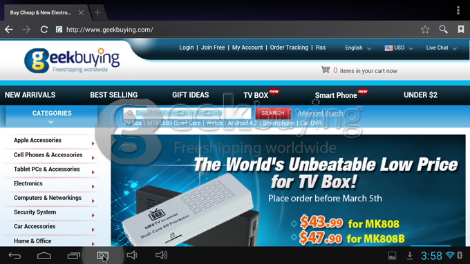 Tronsmart MK908 Rk3188T Quad Core 1.4GHz Google Android 4.2 Mini PC TV Box Dongle HDMI HDD Player 2G/8G Bluetooth Dual Wifi Antenna Black