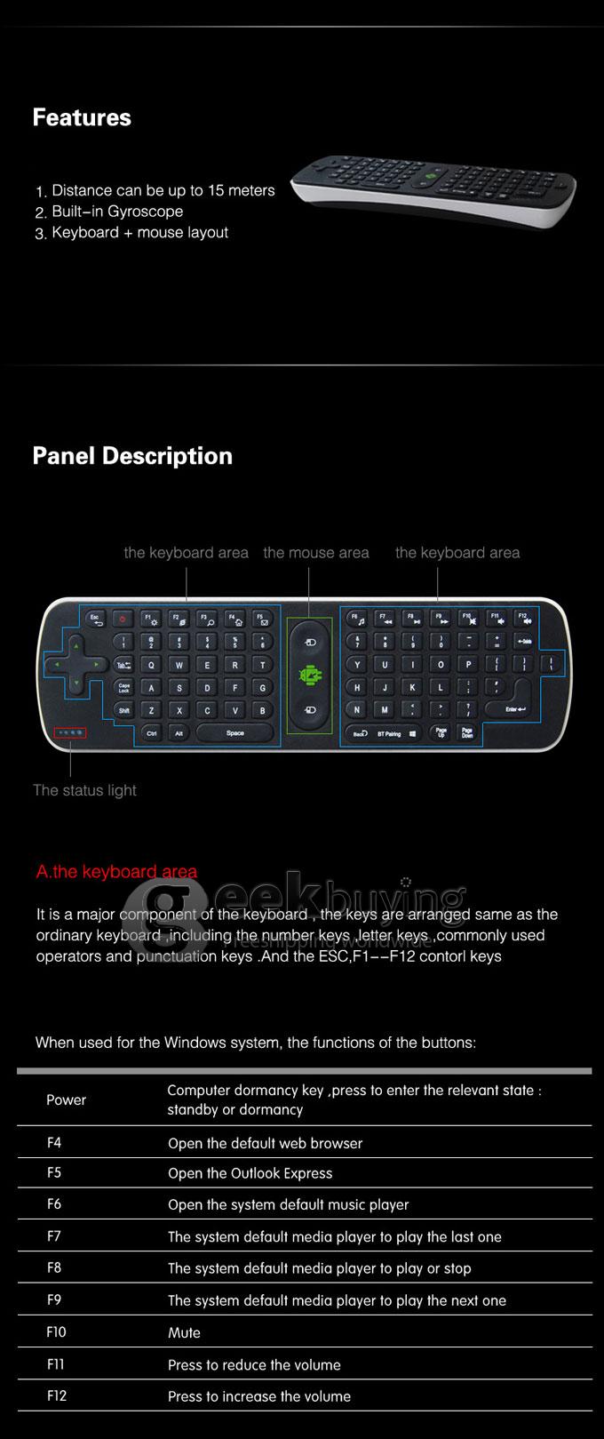 Measy RC16 Bluetooth 3.0 Wireless Air Mouse and Keyborad for TV BOX Dongle HDD Player Android Tablet MAC