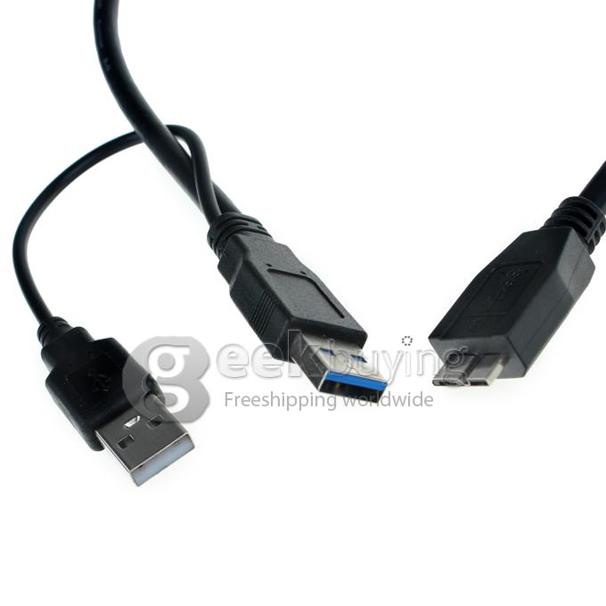 2 Feet Black USB 3.0 A Male to Micro-B Y Cable for Mobile Hard Drive HDD