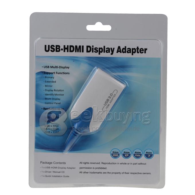 USB 3.0 Male to HDMI Female Display Adapter (Blue + White)