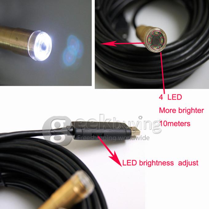 14.5mm Camera Head Diameter Waterproof Wire Endoscope with 4 White LED lights & 1/6 VGA CMOS