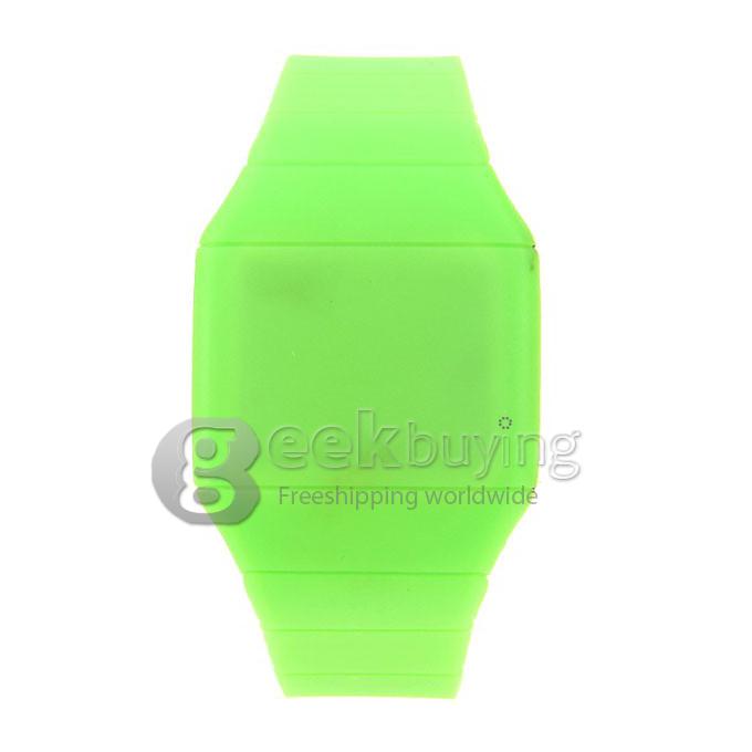 Makibes Touch Screen LED Watch with Red Light Rectangle Dial and Silicon Band - Green