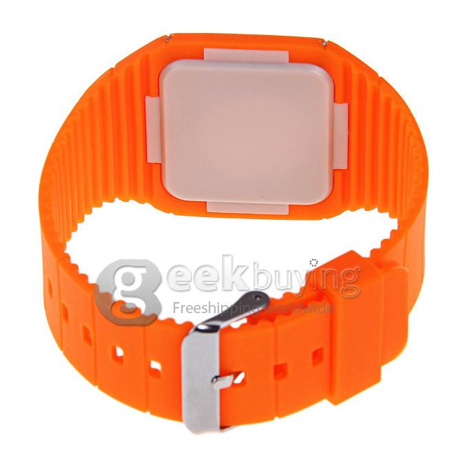 Makibes Touch Screen LED Watch with Red Light Rectangle Dial and Silicon Band - Orange