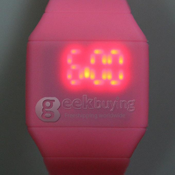 Makibes Touch Screen LED Watch with Red Light Rectangle Dial and Silicon Band - Pink