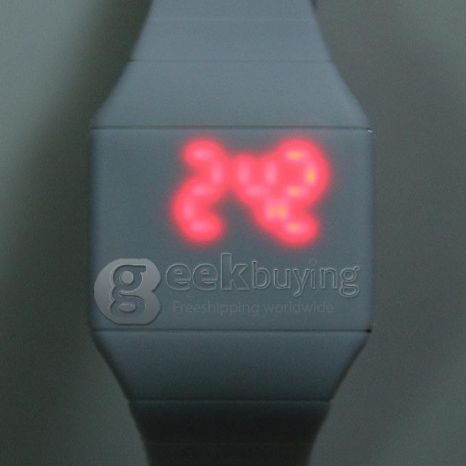 Makibes Touch Screen LED Watch with Red Light Rectangle Dial and Silicon Band - White