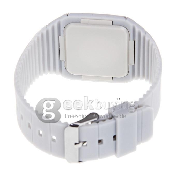 Makibes Touch Screen LED Watch with Red Light Rectangle Dial and Silicon Band - White