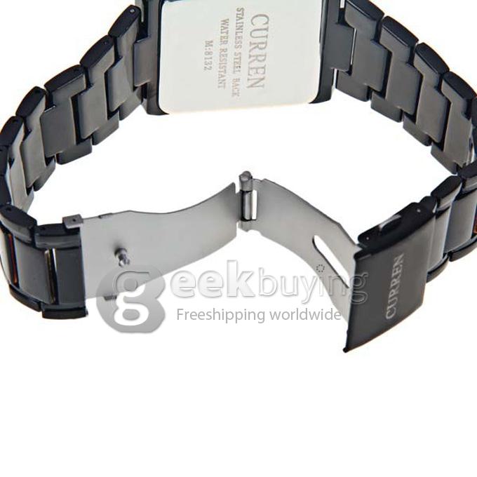 Curren Men's Watch with 1 Arabic Number and Strips Indicate Square Dial Steel Watch Watchband - Black
