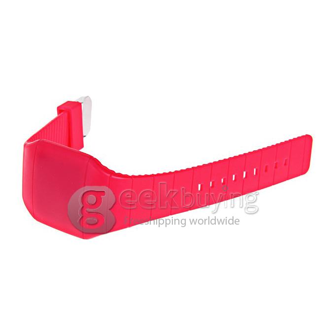 Makibes Touch Screen LED Watch with Red Light Rectangle Dial and Silicon Band - Red