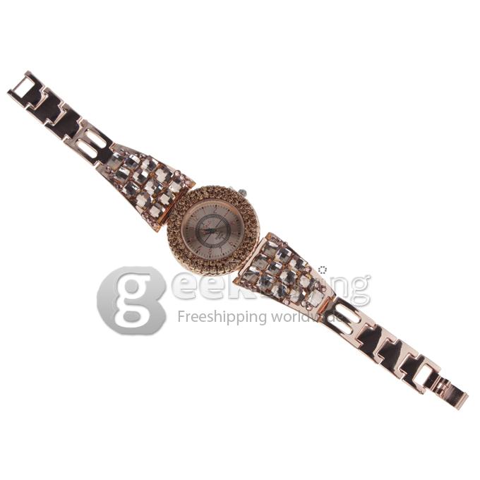 Watch Women's Watches with Diamonds Numbers Round Dial Steel Watchband - Gold