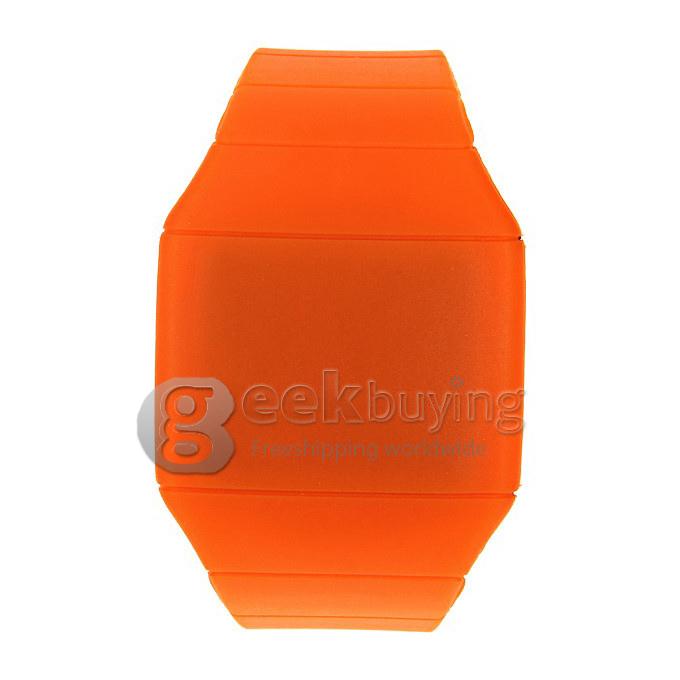 Makibes Touch Screen LED Watch with Red Light Rectangle Dial and Silicon Band - Orange