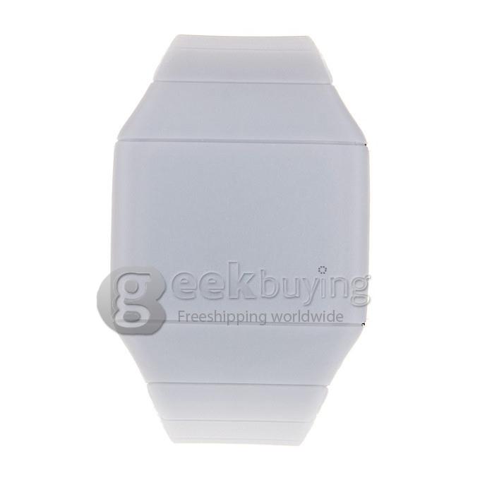 Makibes Touch Screen LED Watch with Red Light Rectangle Dial and Silicon Band - White