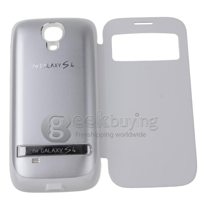 3200mAH External Power Bank Backup Battery Charger with View Flip Stand Case for Samsung Galaxy S4 i9500 - White