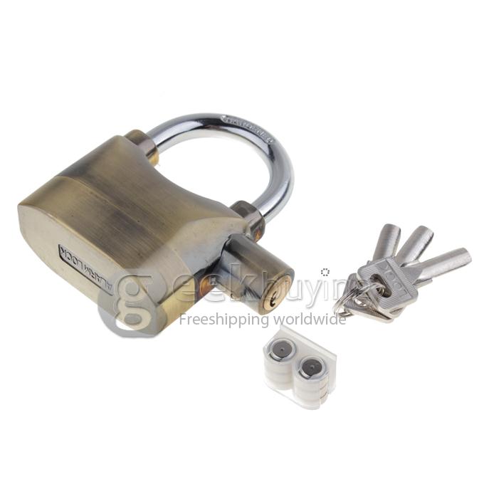 Metal Padlock Electronic Alarm Bike / Motorcycle / Doors Alarm Lock 110db Security Alarm System - Gold