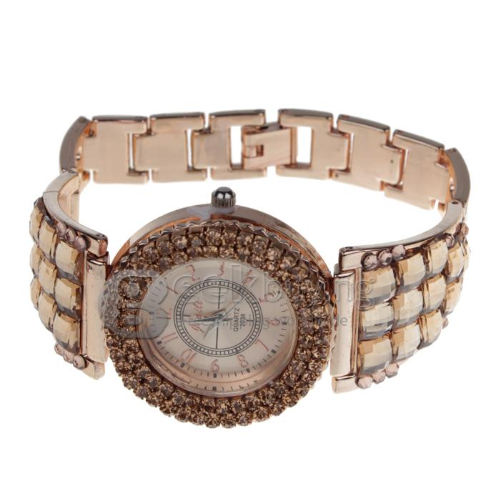 Watch Women's Watches with Diamonds Numbers Round Dial Steel Watchband - Gold