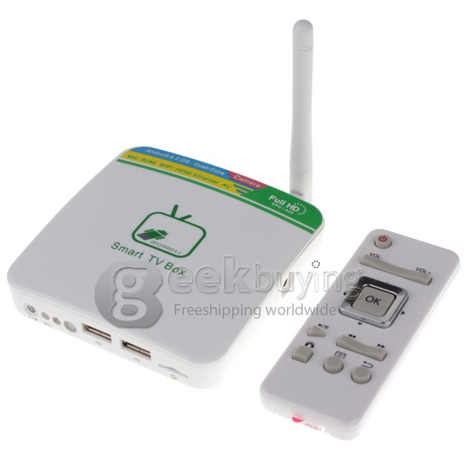 GV-11D Allwinner A20 Dual Core Google Android 4.2.2 Mini TV BOX HDMI HDD Player 1G/4G Camera Mic External Wifi Antenna with Remote Control - White