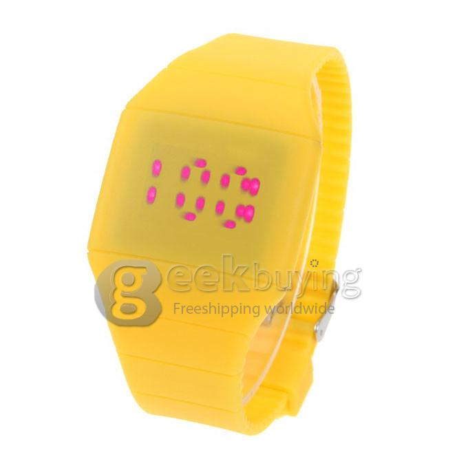 Makibes Touch Screen LED Watch with Red Light Rectangle Dial and Silicon Band - Yellow