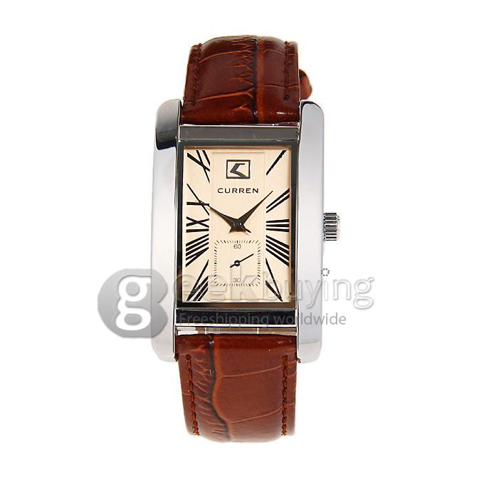 Curren Women's Watch Roman Numbers Hour Marks Rectangle Dial with Leather Watchband