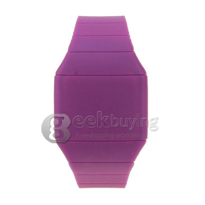 Makibes Touch Screen LED Watch with Red Light Rectangle Dial and Silicon Band - Purple
