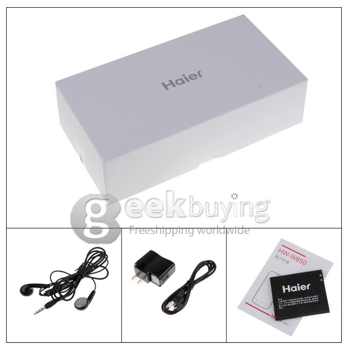 Haier W850 4.5inch IPS FWVGA Touchscreen Qualcomm MSM8625Q Quad Core Smart Phone 1.2GHz 5.0MP Camera Android 4.1 OS--White