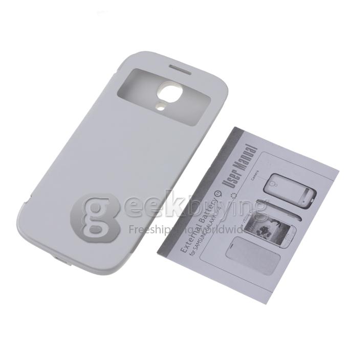 3200mAH External Power Bank Backup Battery Charger with View Flip Stand Case for Samsung Galaxy S4 i9500 - White