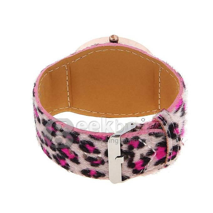 Stylish WoMaGe Women's Watch with Leopard Patterned Round Dial Leather Band - Pink