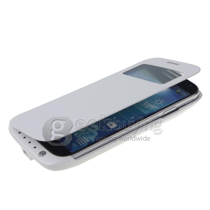 3200mAH External Power Bank Backup Battery Charger with View Flip Stand Case for Samsung Galaxy S4 i9500 - White