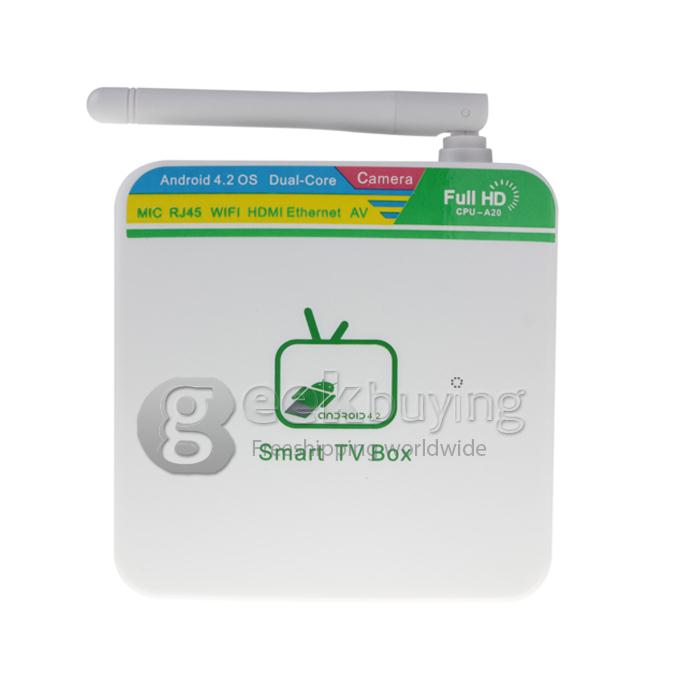 GV-11D Allwinner A20 Dual Core Google Android 4.2.2 Mini TV BOX HDMI HDD Player 1G/4G Camera Mic External Wifi Antenna with Remote Control - White