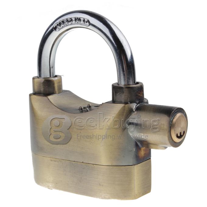 Metal Padlock Electronic Alarm Bike / Motorcycle / Doors Alarm Lock 110db Security Alarm System - Gold