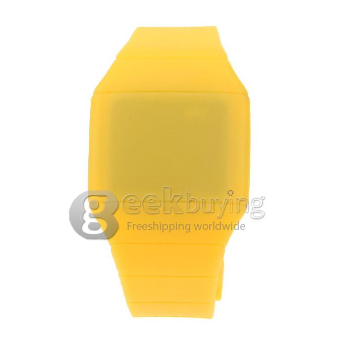 Makibes Touch Screen LED Watch with Red Light Rectangle Dial and Silicon Band - Yellow