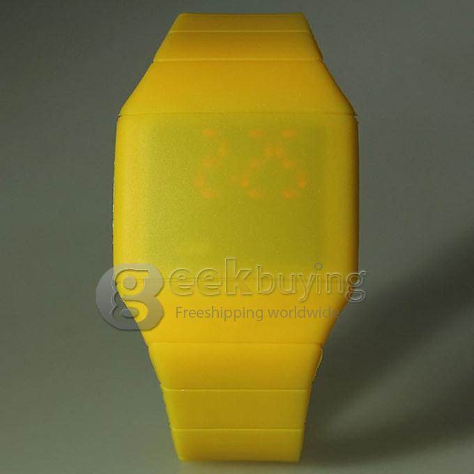 Makibes Touch Screen LED Watch with Red Light Rectangle Dial and Silicon Band - Yellow