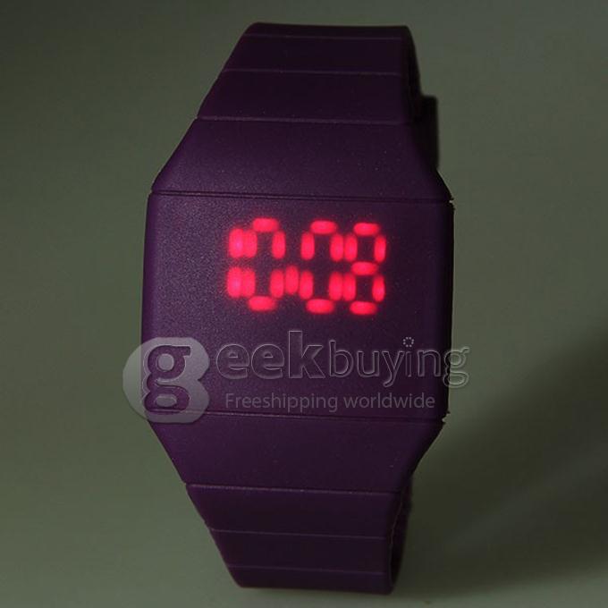 Makibes Touch Screen LED Watch with Red Light Rectangle Dial and Silicon Band - Purple