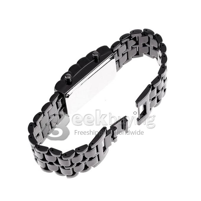 Makibes Lava Watch Men Watch Stainless Steel LED Blue Digital Bracelet Watch - Black + Blue