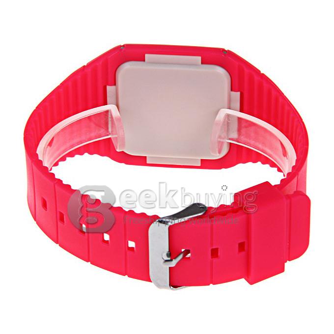 Makibes Touch Screen LED Watch with Red Light Rectangle Dial and Silicon Band - Red
