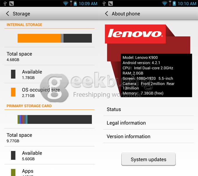 Lenovo K900 Intel Atom Z2580 Dual Core 2.0GHz 5.5 Inch Android 4.2.1 OS Smartphone 2GB RAM 16GB ROM AH-IPS FHD Screen 13.0MP Camera 3G/GPS Silver
