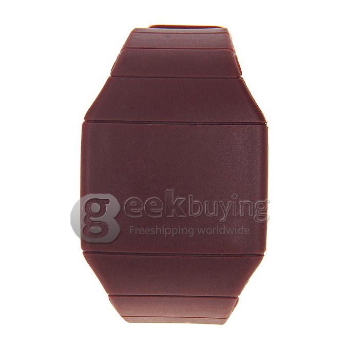 Makibes Touch Screen LED Watch with Red Light Rectangle Dial and Silicon Band - Brown