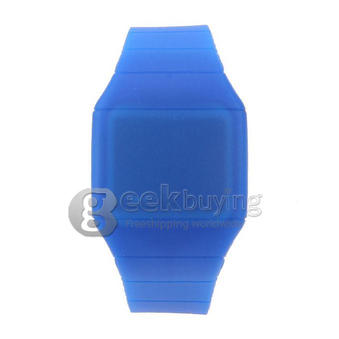 Makibes Touch Screen LED Watch with Red Light Rectangle Dial and Silicon Band - Blue